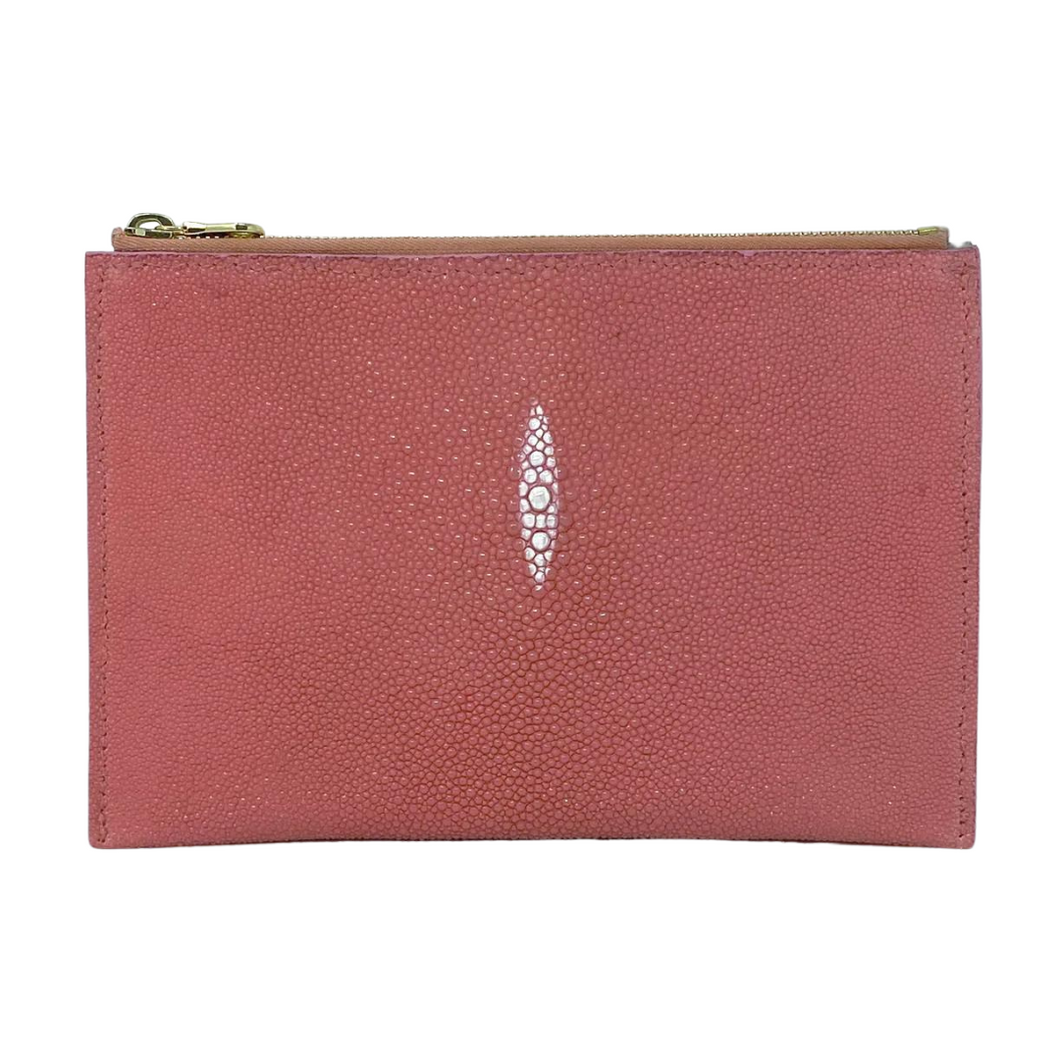 Sophia: Caviar Stingray- Pink Zipper Clutch w/wrislet