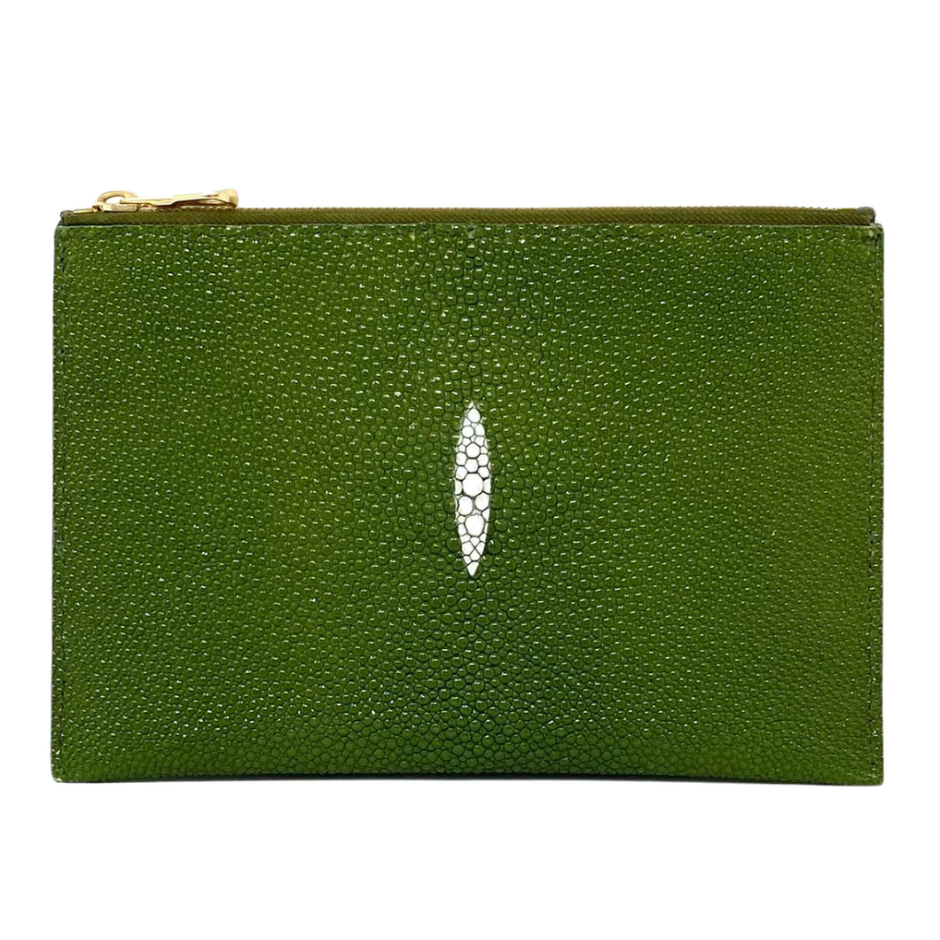 Sophia: Caviar Stingray - Olive Green Clutch w/wristlet