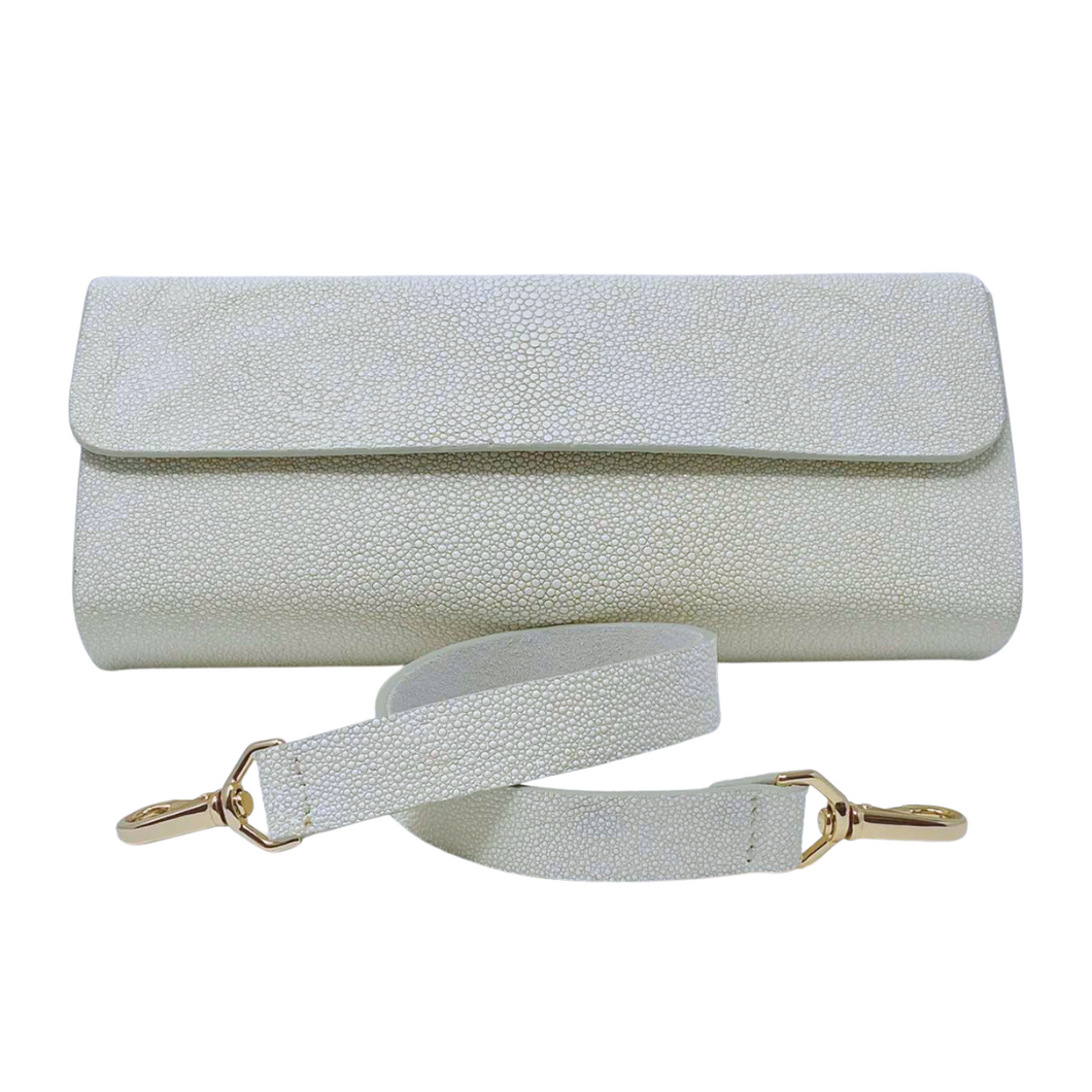 Ingrid- Stingray Caviar White Clutch