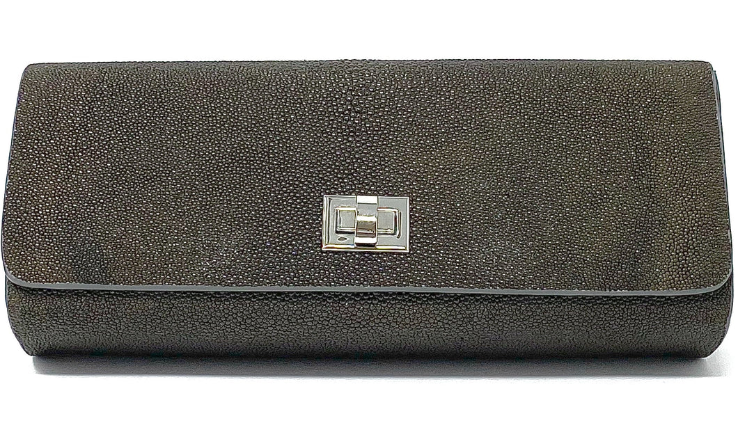 Ingrid- Stingray Caviar Brown Clutch