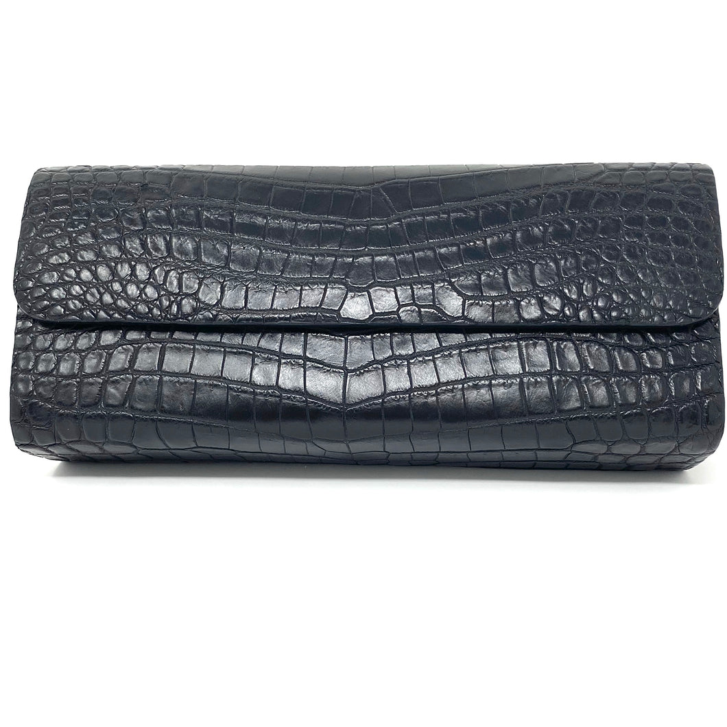 Ingrid- Alligator Black Clutch