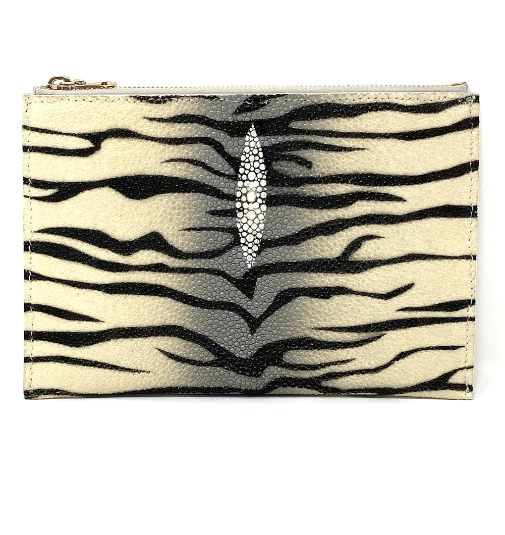 Sophia: Caviar Stingray- Zebra Zipper Clutch w/wristlet