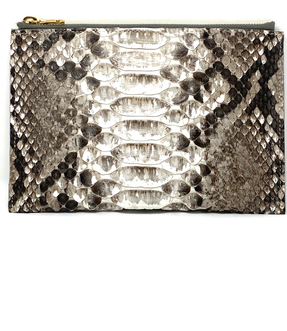 Sophia: Python- Natural Zipper Clutch w/wristlet