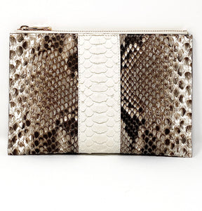 Sophia: Python- Natural with White Stripe Zipper Clutch w/ wristlet