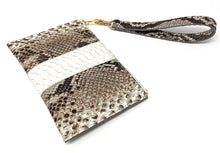 Load image into Gallery viewer, Sophia: Python- Natural with White Stripe Zipper Clutch w/ wristlet