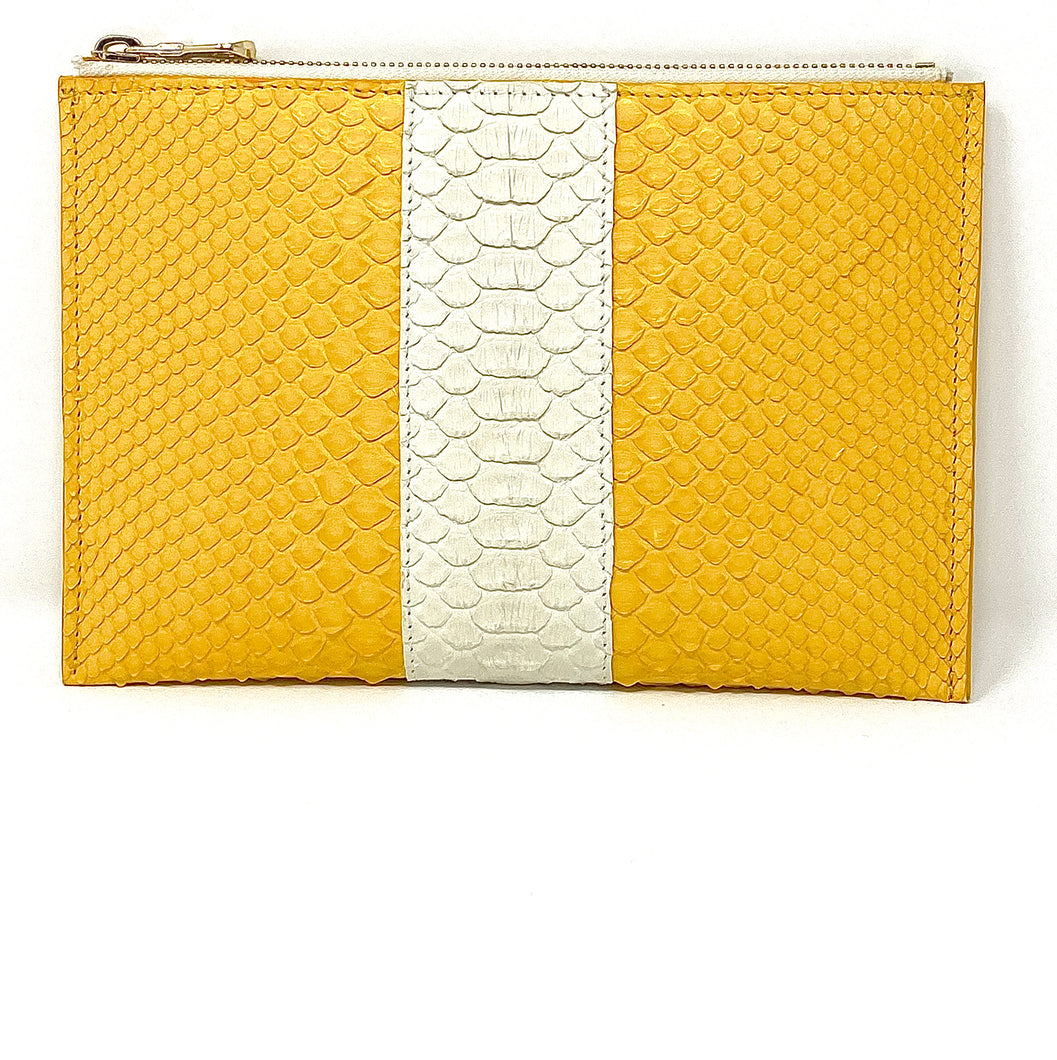 Sophia: Python- Yellow with White Stripe Zipper Clutch w/wristlet