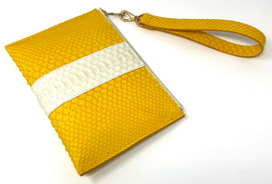 Sophia: Python- Yellow with White Stripe Zipper Clutch w/wristlet