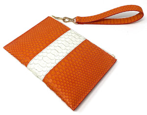Sophia: Python- Orange with White Stripe Zipper Clutch w/wristlet