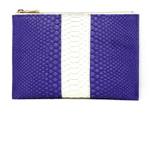 Sophia: Python Purple with White Stripe Zipper Clutch w/wristlet