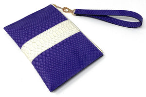 Sophia: Python Purple with White Stripe Zipper Clutch w/wristlet