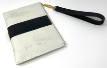 Load image into Gallery viewer, Sophia: White with Black Python Stripe Zipper Clutch w/wrislet