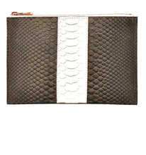 Load image into Gallery viewer, Sophia: Python- Brown with White Stripe Zipper Clutch w/wristlet