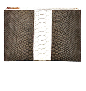 Sophia: Python- Brown with White Stripe Zipper Clutch w/wristlet