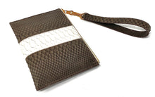 Load image into Gallery viewer, Sophia: Python- Brown with White Stripe Zipper Clutch w/wristlet