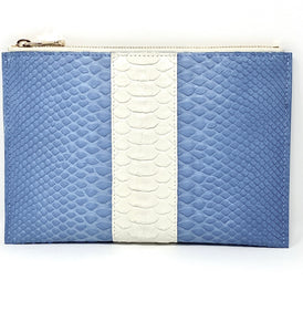 Sophia: Python- Light Blue With White Stripe Zipper Clutch w/wristlet