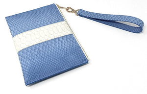 Sophia: Python- Light Blue With White Stripe Zipper Clutch w/wristlet