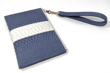 Load image into Gallery viewer, Sophia: Python- Denim Blue with White Stripe Zipper Clutch w/wristlet
